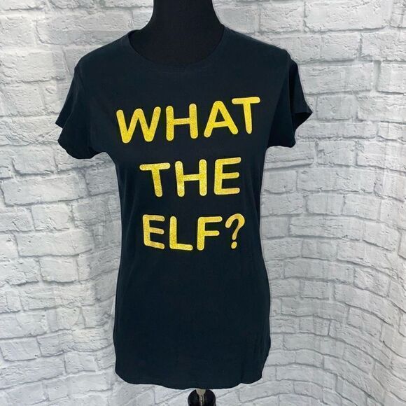 Gildan softstyle What the Elf Graphic print shortsleeve Crewneck black top sz L - Picture 1 of 10
